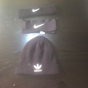 2 Nike headbands and 1 adidas winter hat